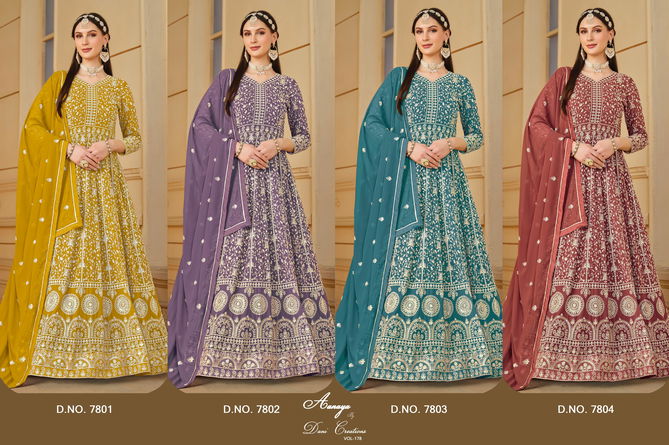 Aanaya Vol 178 Series 7800 Georgette Wedding Wear Gown With Dupatta Wholesale Market In Surat
